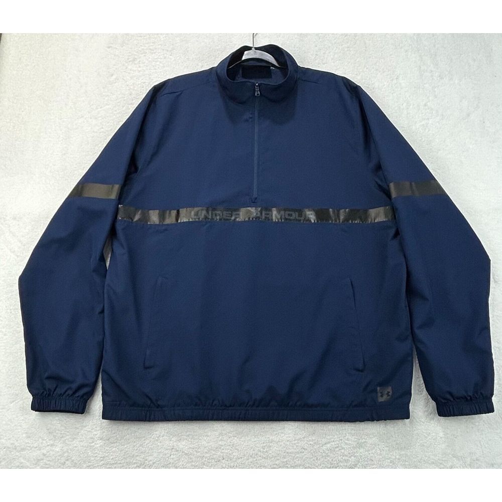 Under Amour Loose 1/4 Zip Windbreaker Pullover Men 2XL Blue Lined Mid-Line Logo